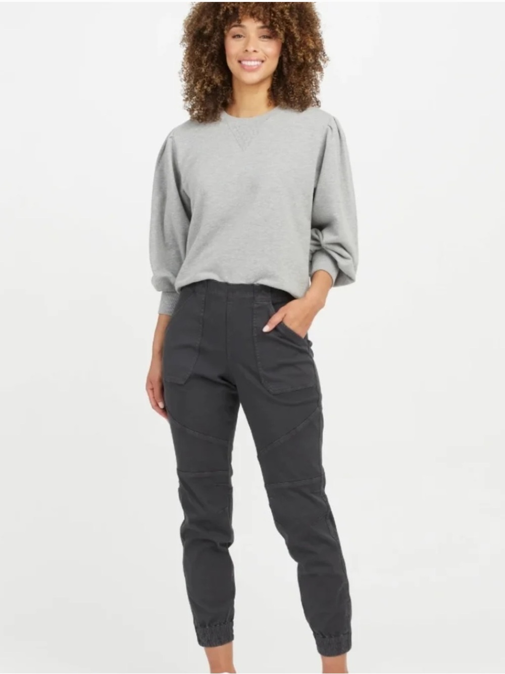 Spanx Gray Stretch Twill High Waist Cargo Joggers Size Medium - Picture 2 of 8